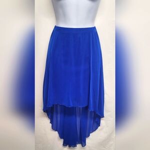 Decree L High Low Cobalt Blue Skirt Sheer Overlay Full Elastic Waist